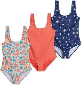 Real Essentials 3 Pack: Girls One Piece Swimsuit Bathing Swim Suit Girl 1-Piece Kids Tankini Swimsuits Teen Beach Little Swimwear Kid Outfit Swimming Surf Teen Matching Cute - Set 1, XS (7)