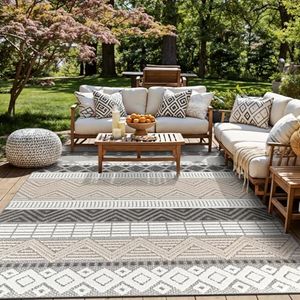 Rugshop Gray Marbella Boho Indoor/Outdoor Area Rug, Machine Washable for Backyard, Deck and Outdoor Lounge 10' x 14'