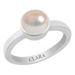 Clara Certified Pearl (Moti) 3cts or 3.25ratti Elegant Silver Ring for men and women-11