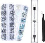 ANGNYA Nail Art Rhinestones Decorations Nail Stones for Nail Art Accessories and Clear Crystal Rhinestones with Pick Up Tweezer and Rhinestone Picker Dotting Pen