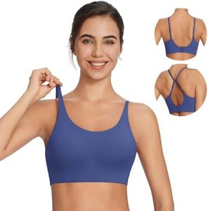 baleaf Sweatleaf Adjustable Sports Bras for Women, Padded Racerback Yoga Bra, High Impact Molded Cup Workout Bra Navy Blue XL