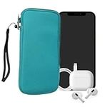 kwmobile Neoprene Phone Pouch Size L - 6.5" - Universal Cell Sleeve Mobile Bag with Zipper, Wrist Strap - Turquoise