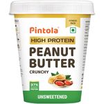 Pintola High Protein All Natural Peanut Butter | Unsweetened | 37% Protein | Imported Whey Protein and Roasted Peanuts (Crunchy, 510g)