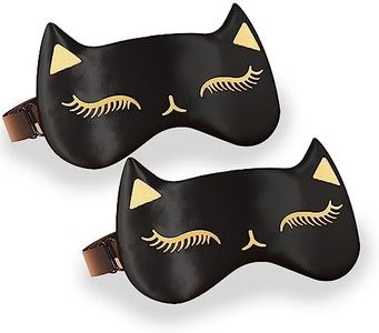 Drizzle Cat Eye Mask Natural Silk Sleep Mask Cute Smooth and Soft Eye Covers for Sleeping (2pcs Black)