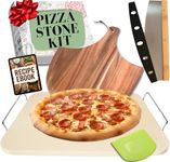 Pizza Stone - Pizza Stones for Oven and BBQ Grill - 5 PCS Pizza Making Accessories, 15 inch Pizza Stone with Handles, Wood Peel, Pizza Cutter, Dough Tool - Baking Stone - Pierre a Pizza 38cm x 30.5cm