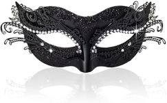 BCARICH 2024 New Masquerade Mask for Women, Metal Filigree Venetian Mask with Sparkle Rhinestone for Mardi Gras