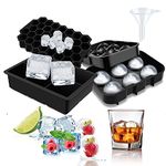 BROTOU 3 Pack Large Ice Cube Trays, Food Grade Silicone Ice Cube Tray Spherical, Square, Hexagon Ice Cube Mould for Whiskey, Cocktails & Wine