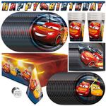 Disney Cars Birthday Party Supplies & Cars Birthday Decorations | Serves 16 Guests | Officially Licensed | Lightning McQueen Birthday Decorations | With Tablecloth, Banner, Plates, Napkins, Button