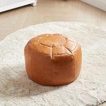 Louis Donné Unstuffed Ottoman Pouf Cover, Faux Leather Foot Stool for Foot Rest, Small Bean Bag Storage Solution for Home Decor, Waterproof Round Pouffe Footstools for Living Room Bedrooms