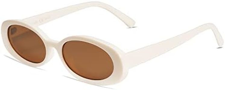 VANLINKER Polarized Retro Oval Sunglasses for Women and Men Small 90s Style VL9580, C14 Milky White Frame/Brown Lens, Medium