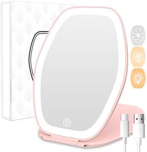 COSYGLOW Travel Makeup Mirror with Light: 3 Color Lighting Portable Mirror with Touch Screen Rechargeable Adjustable LED Lights Vanity Hexagon Mirror for Travel, Desk, Home (Pink, 1 Mirror)