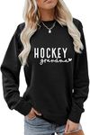 GIKHOUE Women Sweatshirt Hockey Grandma Letter Print Long Sleeve Crew Neck Graphic Pullover Casual Top Shirt Hockey Sport Tee, Black, X-Large