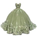 WDBFY Sparkly Sweetheart Quinceanera Dresses Ball Gowns for Sweet 15 16 Tulle 3D Flowers Lace Prom Dresses Olive Green 12