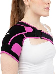 Copper Compression Recovery Shoulder Brace - Immobilizer for Torn Rotator Cuff, AC Joint Pain Relief, Dislocation, Arm Stability, Injuries, Tears - Adjustable Fits Men, Women - Black/Pink - S/M