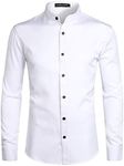 PARKLEES Men's Slim Fit Long Sleeve Button Up Casual Band Collar Shirts CL08 White M