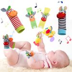 Vicloon Baby Rattle Socks Wrist Strap Rattles Set, 4pcs Foot Finders & Wrist Rattles for Infants, Baby Rattle Toy Animal Wrist Rattle Soft Bell Strap Development Toy Gift for 0-6 Month Babies Boy Girl