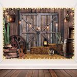 Moukeren Western Party Backdrop Western Cowboy Party Decoration Supply Wild West Decor Wooden House Barn Photo Background for Birthday Wedding Western Party Decor(7 x 5 ft,Classic Style)