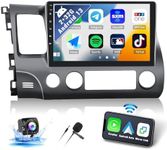 SIXWIN Android 13 Car Stereo for Honda Civic 2006-2011 with CarPlay Android Auto Mirror Link 10.1 Inch Touch Screen with 26UI 2G + 32G Bluetooth GPS Navigation HiFi WiFi FM SWC Backup Camera MIC