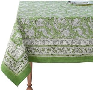 CPC Tablecloth 100% Cotton 72x160 Inch Indian Block Print Rectangle Table Cover, Green Table Cloth for Weddings, Thanksgiving, Christmas- Olive Green