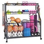 Azheruol Ball Storage Rack Sports Equipment Organizer for Garage，Multifunctional Sports Cart Gear Storage for Indoor Or Outdoor, Large Ball Storage Rack for Basketball,Baseball Bat, Football, Toys