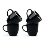 Shay Ceramic Coffee Mug Set, Set of 4, 300ml, Black Gold | Medium Mug | Glossy Finish | Stoneware Coffee Cup Set | Ceramic Cup | Microwave Safe (Black Gold Milk Mug, Set of 4)