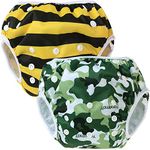 Teamoy Swim Diapers, Washable Swimming diapers 2 Pcs Pack for Baby Boys & Girls, Ideal for Swimming Lessons/Holiday, Camouflage + Bees