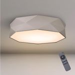 Navaris Geometric Drum Ceiling Light - 20.5" x 20.5" (52cm x 52cm) Flush Mount LED Lighting Fixture with Remote Control - Fabric Lamp Shade - Geo Design, Gray