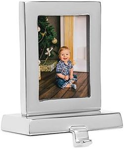 BIRDROCK HOME Photo Frame Stocking Holder - Holiday Greetings Mantle Fireplace Topper - Decorative Christmas Stocking Holder - Stainless Steel Rectangle