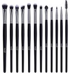 MSQ Eye Makeup Brushes 12pcs Eyeshadow Makeup Brushes Set Easter Gifts with Soft Synthetic Hairs & Real Longer Wood Handle for Eyeshadow, Eyelash,Eyebrow, Eyeliner, Blending, Conclear(Black)