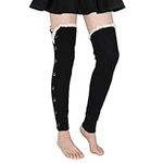 Benefeet Sox Womens Leg Warmers 80s Girls Wool Ribbed Knit Thigh High Socks Crochet Extra Long Boot Socks, Black-lace Trim Cuff, Buttons