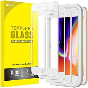 JETech Full Coverage Screen Protector for iPhone SE 3 (2022)/SE 2 (2020)/8/7 4.7-Inch, White Edge Tempered Glass Film with Easy Installation Tool, Case-Friendly, HD Clear, 3-Pack (White)