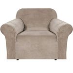 H.VERSAILTEX Stretch Velvet Armchair Cover Couch Covers 1 Cushion Chair Slipcover for Living Room Furniture Cover Crafted from Thick Comfy Rich Velour (Chair 31"-49", Taupe)