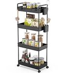 Ronlap Slim Storage Trolley, 4 Tier Rolling Cart Storage Organizer, Storage Trolley on Wheels, Mesh Basket Shelf with Ergonomic Handles for Office Bathroom Kitchen Laundry Room Narrow Places, Black