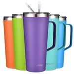 mininoo 32 oz Tumbler with Handle, Insulated Travel Coffee Mug with Lid and Straws, Stainless Steel Coffee Tumbler Leak-Proof (Purple)