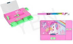 YBN Plastic Big Size Multifunction Unicorn Barbie Theme Jumbo Pencil Box for Kids Girls, Push Button Pencil Box for Girls, Return Gifts for Kids (Random Design) - with Free 1 Unicorn Glitter Pen