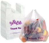 Yesland 500 Ct Plastic Bags - Thank You Reusable Grocery Bag & Disposable T-shirts Carryout Shopping Bags - 13 x 7 x 21 Inch, 15 Mic, 0.6 Mil Bulk Shopping Bags for Grocery, Retail & Restaurants(Purple Flower)