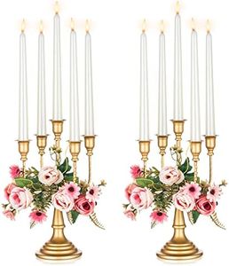 Nuptio Candelabros de Oro 29.5cm Set de 2 Candelabros de Metal Centro de Mesa 5-Velas Candelabro Candelabro de Pie Chimenea Boda Recepción Antiguo Decorativo Mesa de Comedor Navidad