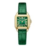 Szaikyri Classic Square Watches for Women with Roman Numerals Ladies Casual Dress Watch Montre Femme (Green-Gold)