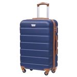 COOLIFE Suitcase Trolley Carry On Hand Cabin Luggage Hard Shell Travel Bag Lightweight with TSA Lock and Durable 4 Spinner Wheels (Blue/Brown, L(77cm 93L))