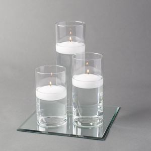 Eastland Square Mirror and Cylinder Vases Centerpiece with Richland Floating Candles 3". 48 Piece Set (10" Mirror, White)