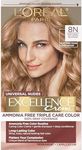 L'Oréal Paris Excellence Crème Permanent Hair Color, 8N Natural Blonde, 100% Grey Coverage, Ammonia Free, Hair Dye, 1 EA