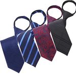 AUSKY Pre-tied Adjustable Zipper Skinny necktie,2.35inch Clip on Slim Ties for men or boys (1 Pack & 4 Packs for option), Multicolor, Skinny Ties