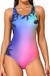 CharmLeaks Sports One Piece Swimwear for Women Competition Racing Swimming Costume Flower Printed M