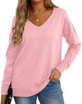 GRECERELLE Women's Jumpers Sweatshirt Ladies Casual Classic Plain Pullover Knit V Neck Long Sleeve Jumper Tops Blouse T-Shirt for Winter Fall Spring, 13 Pink, XL