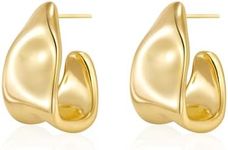 Amicon Chunky Gold Stud Earrings for Women 14k Gold Plated Hypoallergenic Gold Earrings Gold Statement Earrings for Women Trendy Fashion Gold Jewelry Gifts, Brass, No Gemstone