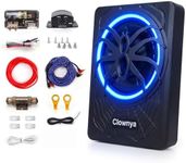 10" 1200W Slim Under-Seat Powered Car Subwoofer with Built-in Amplifier, High/Low Level Inputs, Blue LED Ambient Light, Remote Control for Gain, Bass Boost & LPF, Deep Bass for Truck/SUV/Jeep/MPV