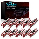 Yorkim 194 Led Bulb Red Canbus Error Free 3-SMD 2835 Chipsets, T10 Red Interior Led For Car Dome Map Door Courtesy License Plate Trunk lights with 194 168 W5W 2825 Sockets Pack of 10, Red