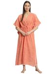 Handicraft-Palace Cotton Slab Long Kaftan Nighty Sleepwear Gown Caftan Maxi Maternity Gown Night Dress (Peach)