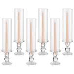 Inweder Glass Pillar Candle Holder Candlestick Holders: 6 Pcs Hurricane Candle Holder for Wedding Christmas - Candle Holdres for Pillar & Taper Candle - Clear Taper Candle Holder for Home Decor, M