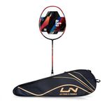 Li-ning Air-Force 77 G3 Carbon Fibre Strung Badminton Racket with Full Cover (77g, Black/Red/Orange)